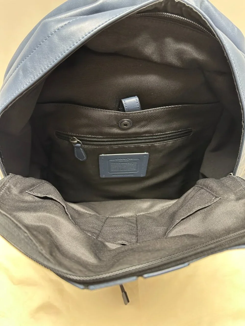 Coach F11250 Charles Mens Leather Backpack Blue Baseball Stitch Varsity Stripe